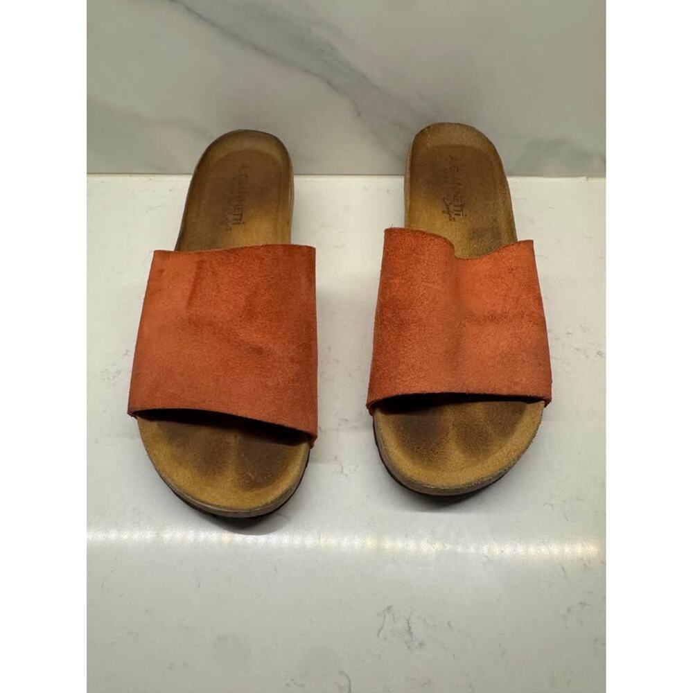 A. Giannetti Size 8.5 Orange Suede Leather Cork Wedge Heel Slides Made in Italy - Picture 3 of 7